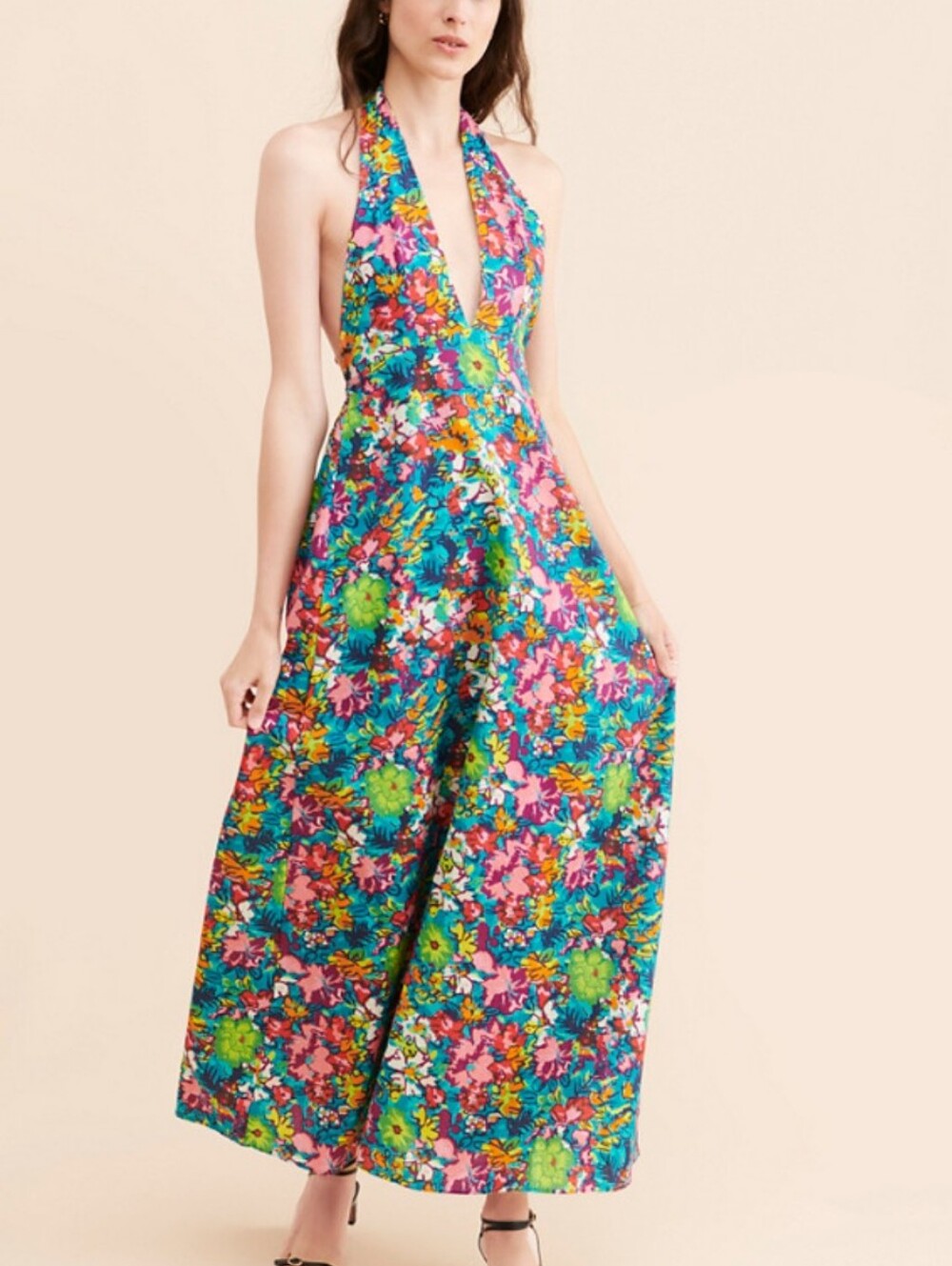 Free People Multicolor Floral Halter Saffron Maxi Dress
